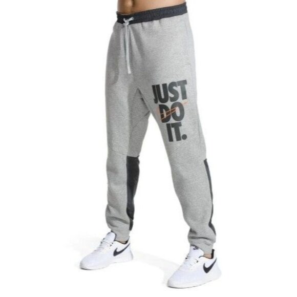 Nike Sportswear Just Do It Swoosh Tapered Gray Black Colorblock Cuffed Jogger - Picture 1 of 14